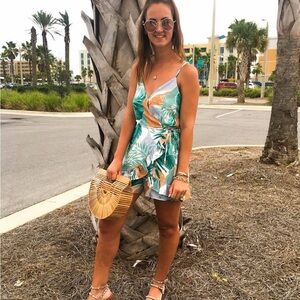 Tropical Print Wrap Romper